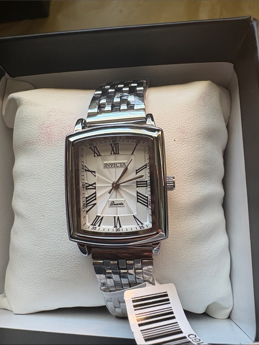 Invicta Silver Rectangular Stainless Steel Watch with White Dial